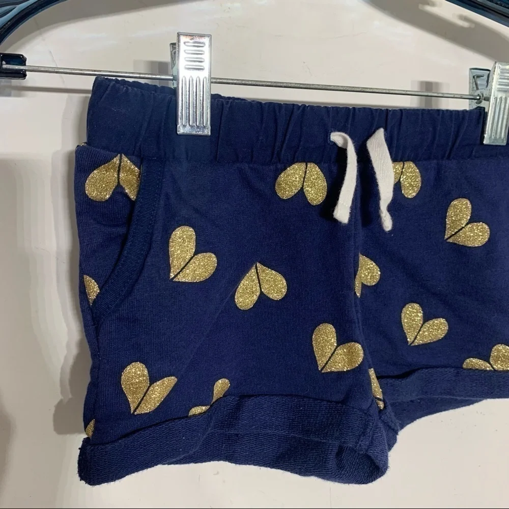 Oshkosh blue navy gold glitter heart casual cuffed cotton pull on shorts